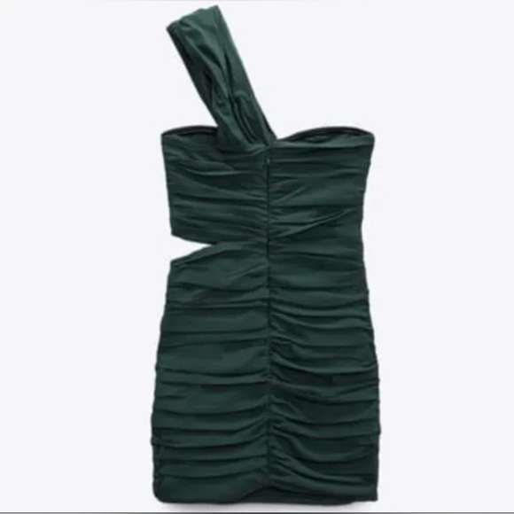 NWT Zara Green Asymmetrical Linen Blend Dress size L - Picture 9 of 9